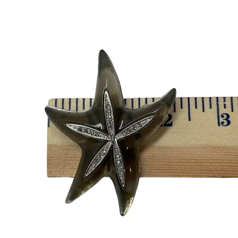 Large Starfish Brooch Silver Tone Metal and Resin Sparkly Bling Beachy Jewelry
